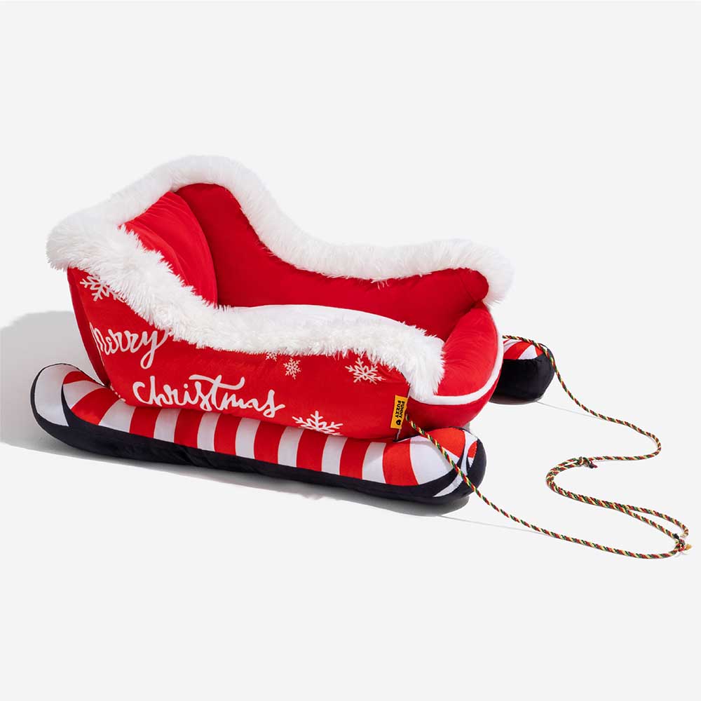 Festive Plush Cosy Dog Bed - Christmas Sleigh