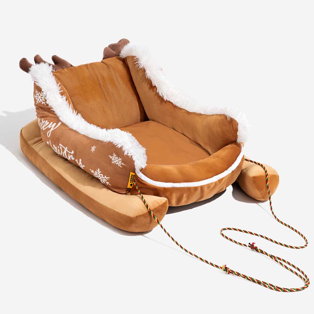 Festive Plush Cosy Dog Bed - Christmas Sleigh