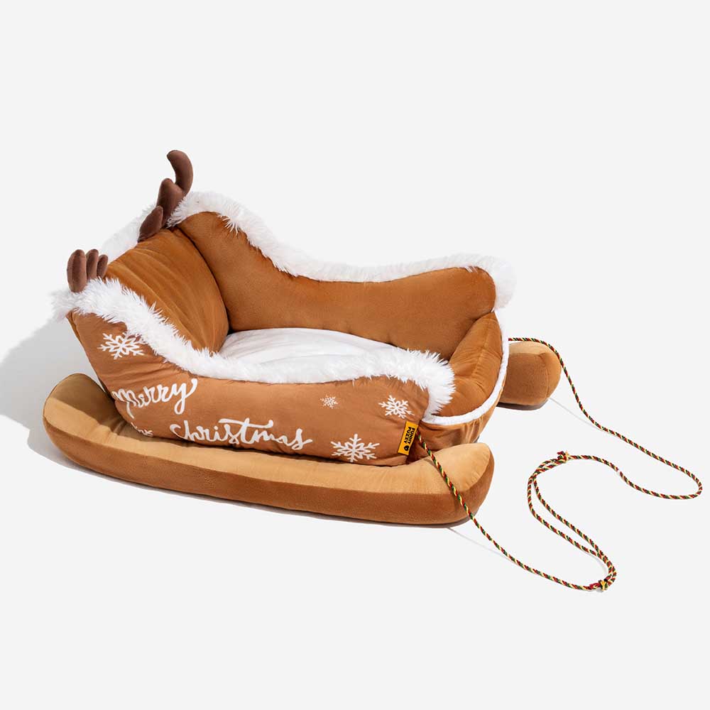 Festive Plush Cosy Dog Bed - Christmas Sleigh